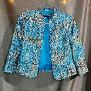 Kasper, Capri and Sky Blue, Black, Cream, Buttercream Yellow, Blazer, Size: 4P